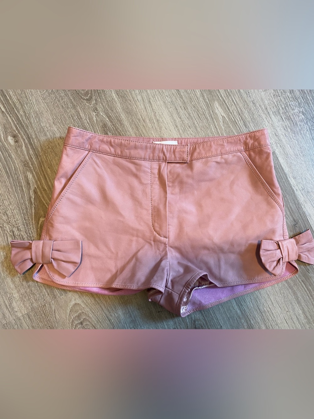 Vintage RED Valentino Rose Pink Leather Shorts with Bows